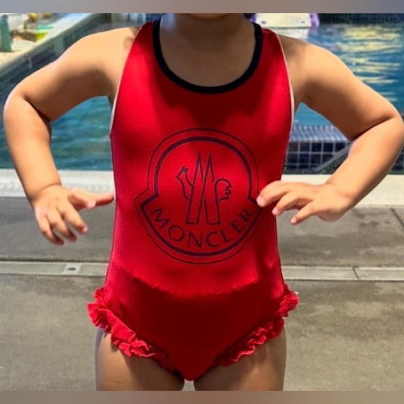 Moncler Costume Da Bagno Intero Logo-print Ruffle Swimsuit Toddler/Kid Size 4 - Picture 4 of 11